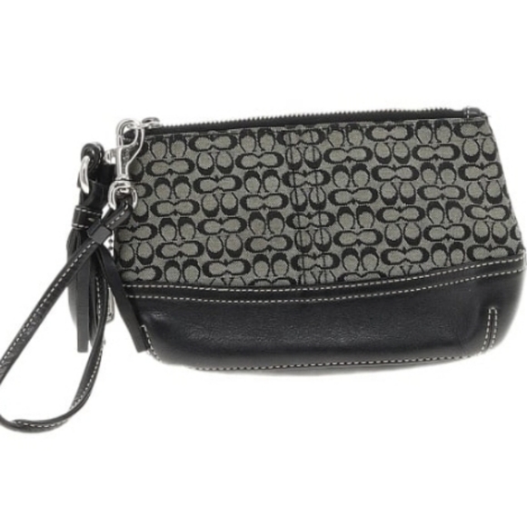 Coach Signature Zip Wristlet (8.5" x 5.5" x 2") - Black/Grey - Picture 6 of 9
